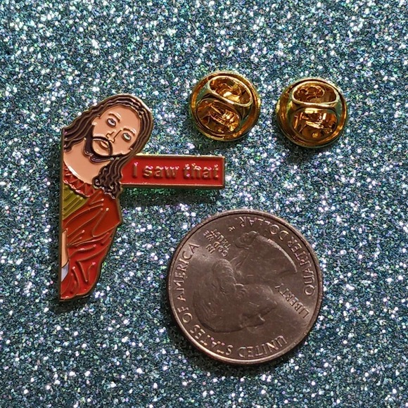 3/$20 Jesus I SAW THAT Looking Around Corner Funny Religious Enamel Pin - Picture 2 of 2